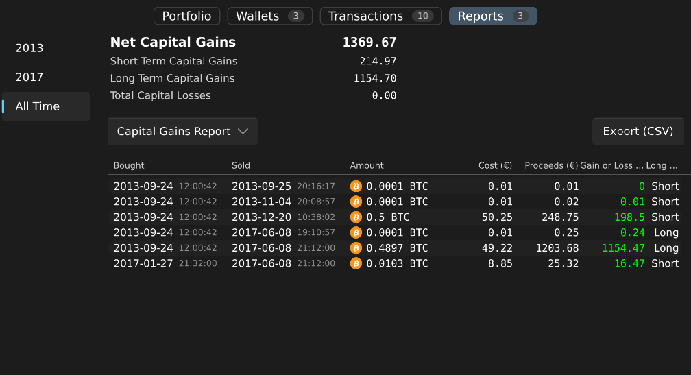 Reports can be exported as CSV files